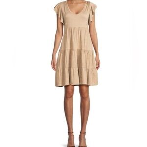 Ruffle Cap Sleeve Tiered Jersey Babydoll Dress